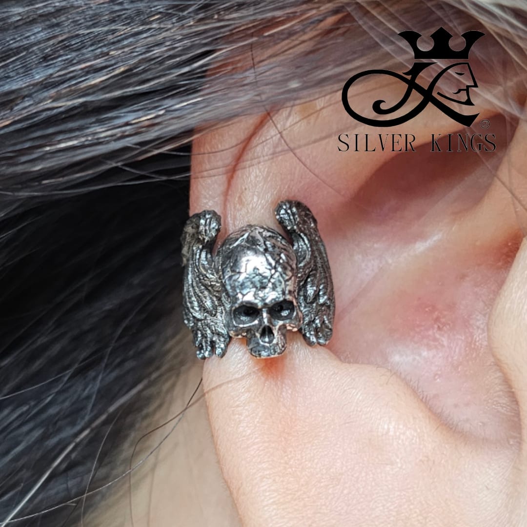Silver 925 Ear Cuff (Skull Wings) small