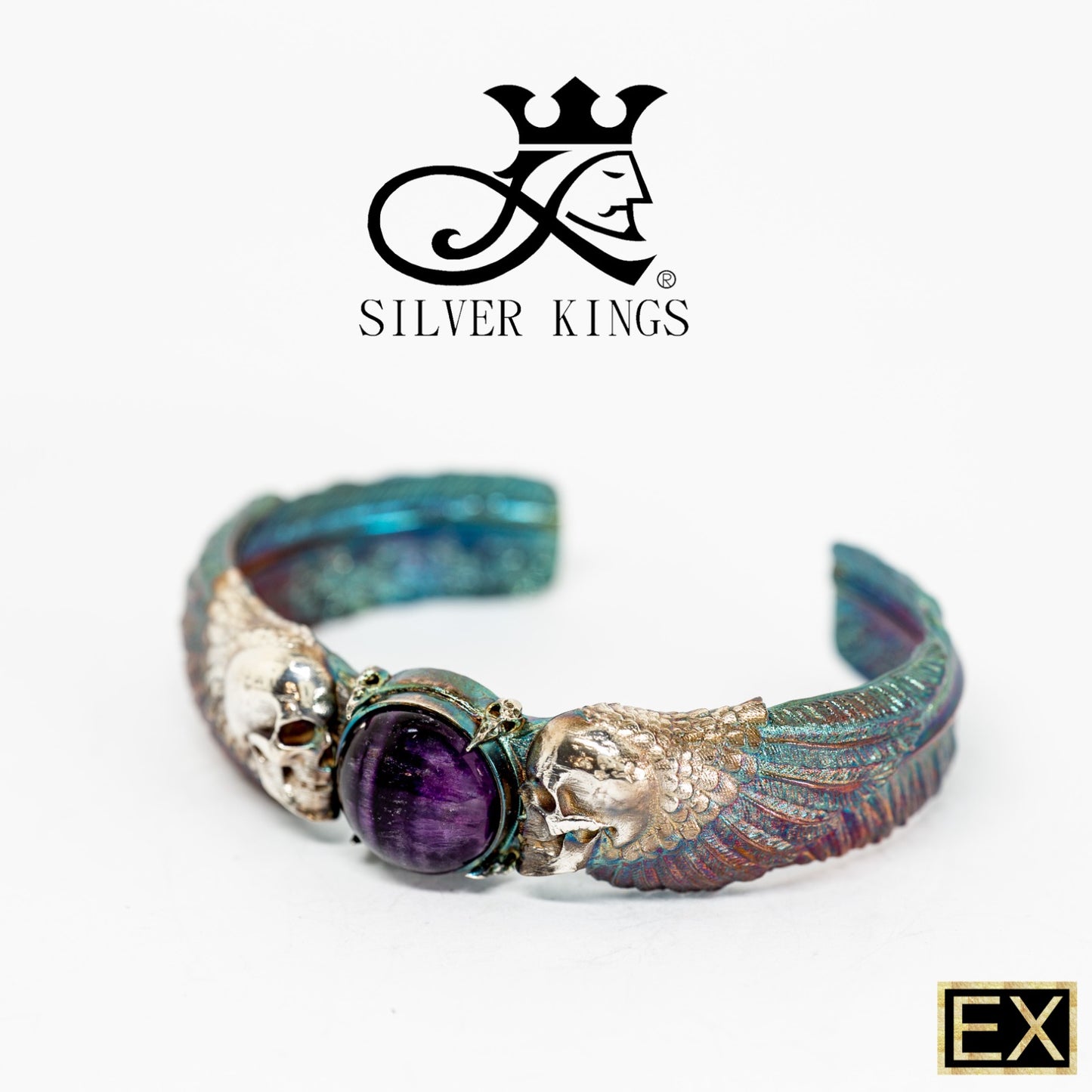 Skull & Feather Bangle (Natural Stones)