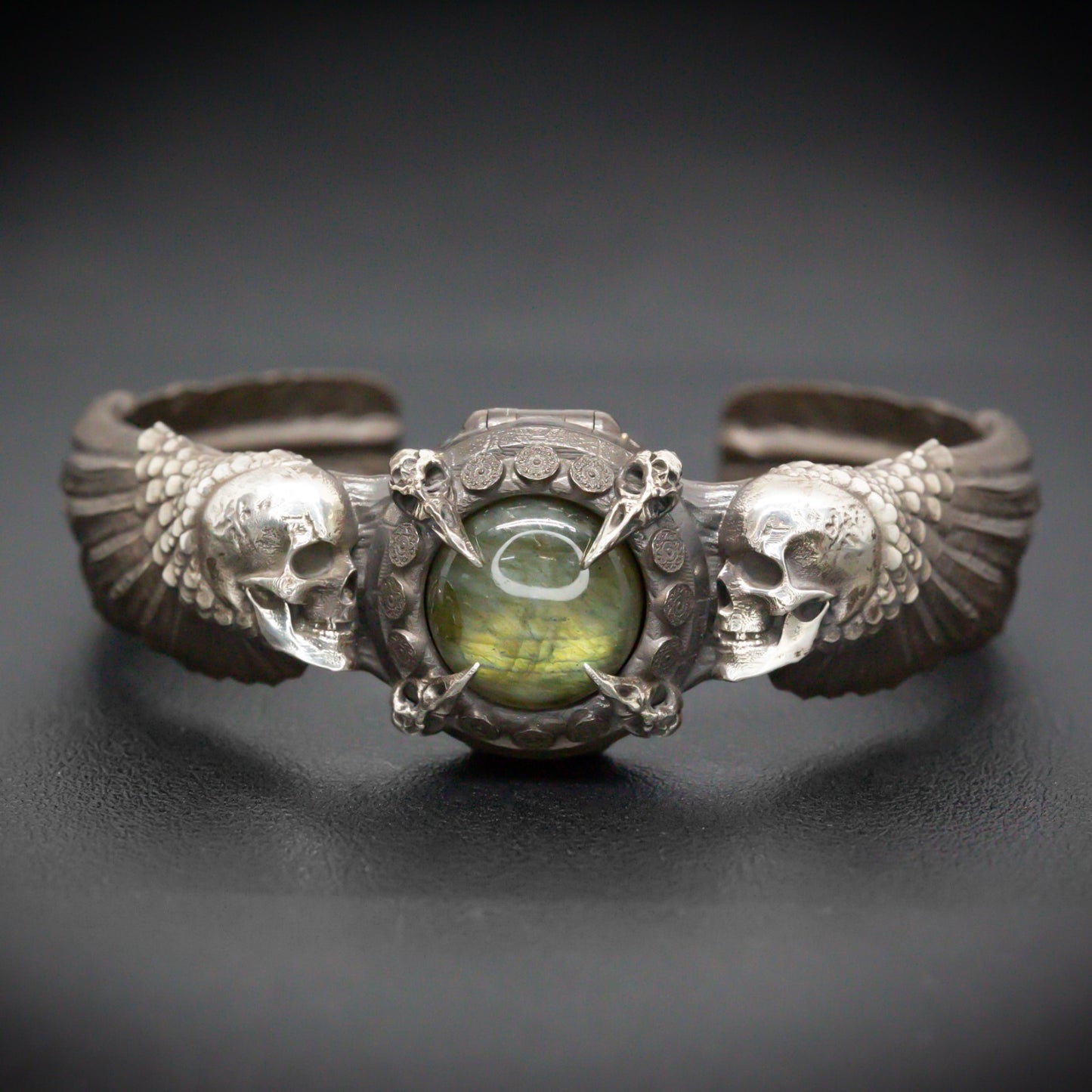 Skull & Feather Bangle (Natural Stones)