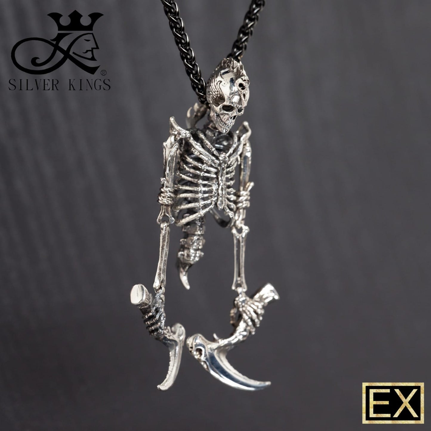 "FINAL SHOT" SKULL PENDANT WITH SICKLE & CHAIN