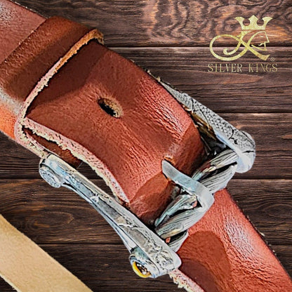 Thorned Crown Buckle Leather Belt