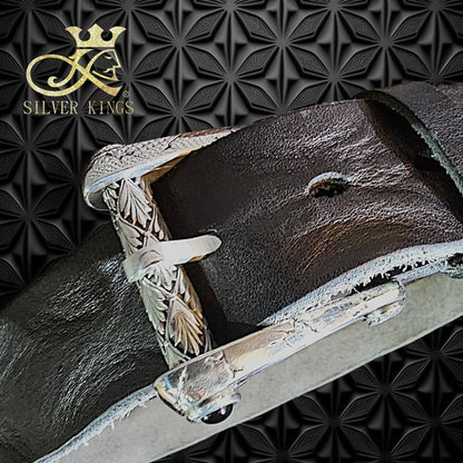 Acanthus Crown Buckle Leather Belt