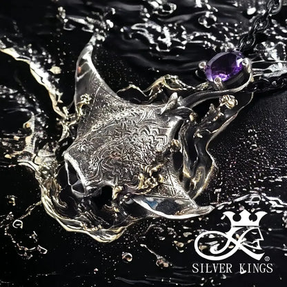 Manta Ray Pendant with chain (Amethyst stones)