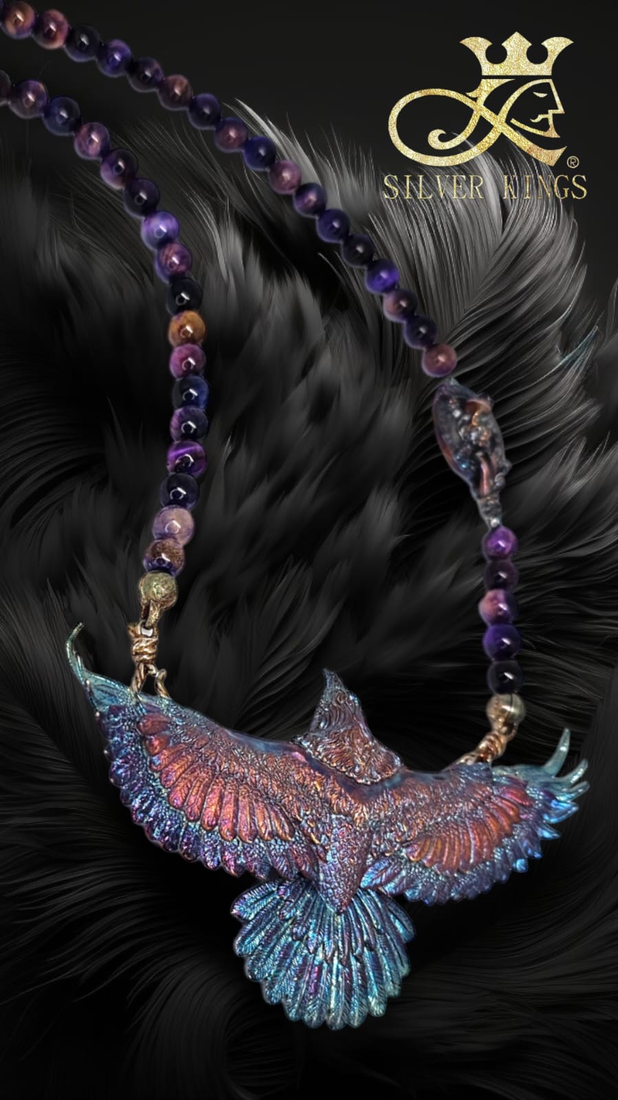 Rainbow Crow with Stones Necklace