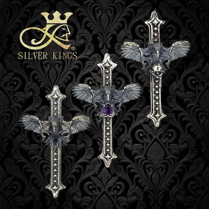 Raven & Cross Pendant (Amethyst)