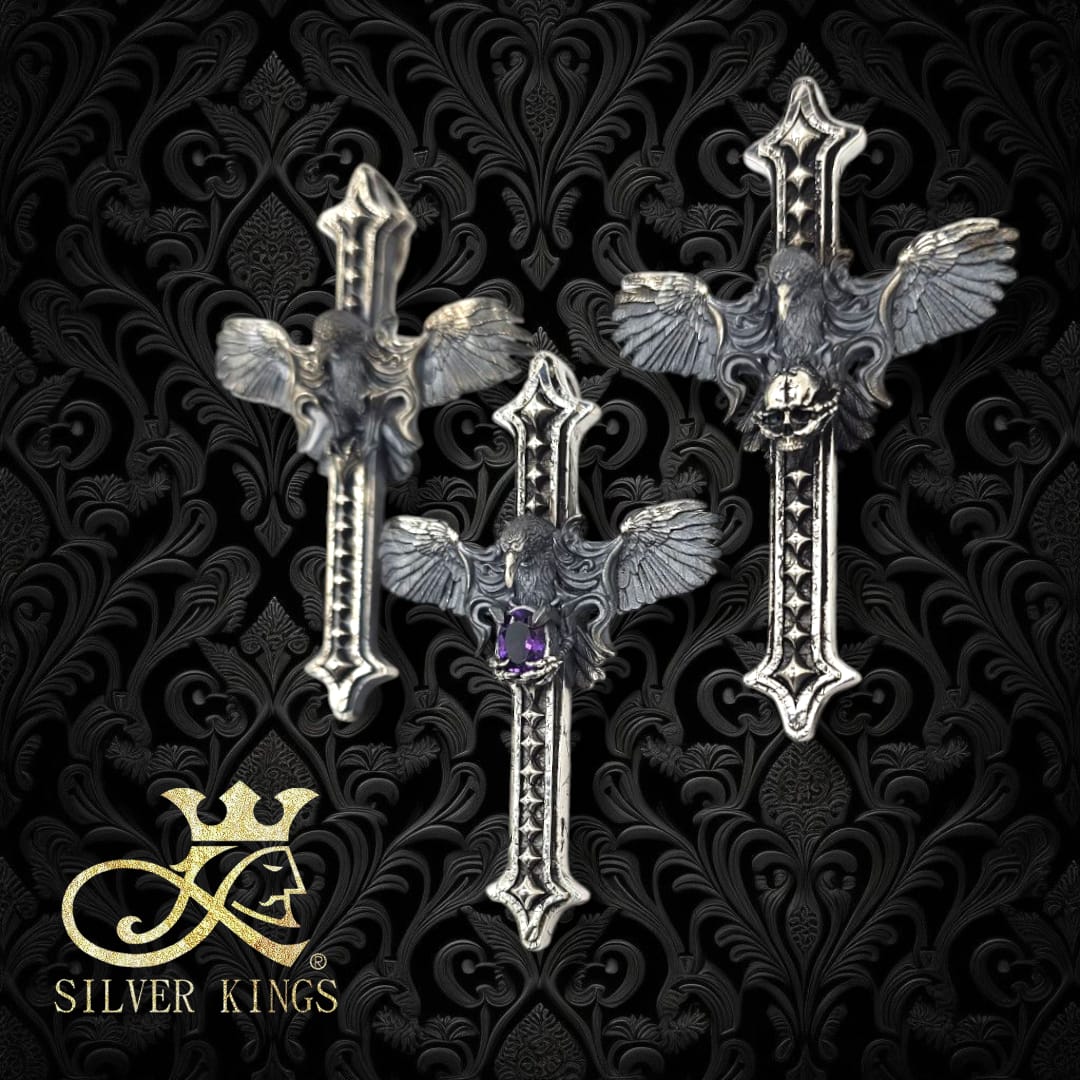 Raven & Cross Pendant (Amethyst)