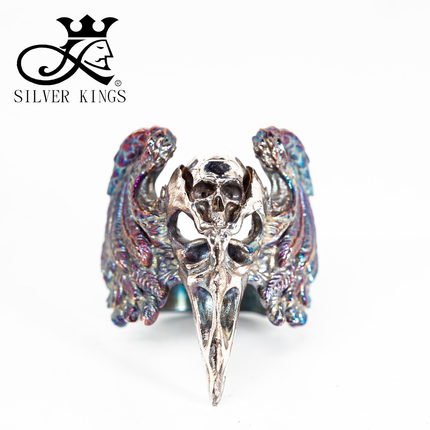 Rainbow Crow Skull Ring