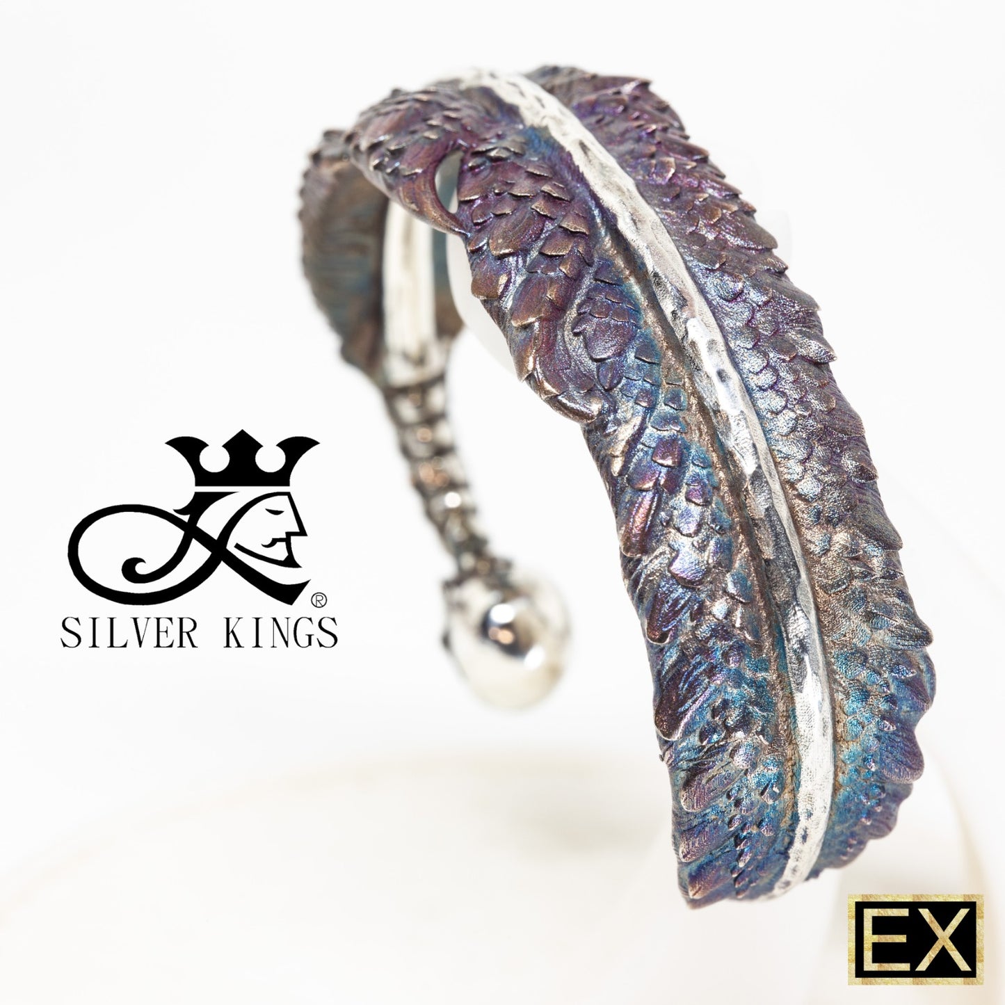 Rainbow Crow Feather Skull Bangle