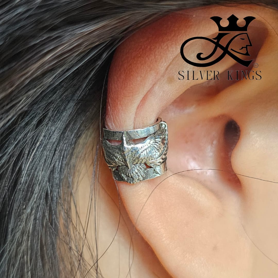 Silver 925 Ear Cuff (Rainbow Crow)