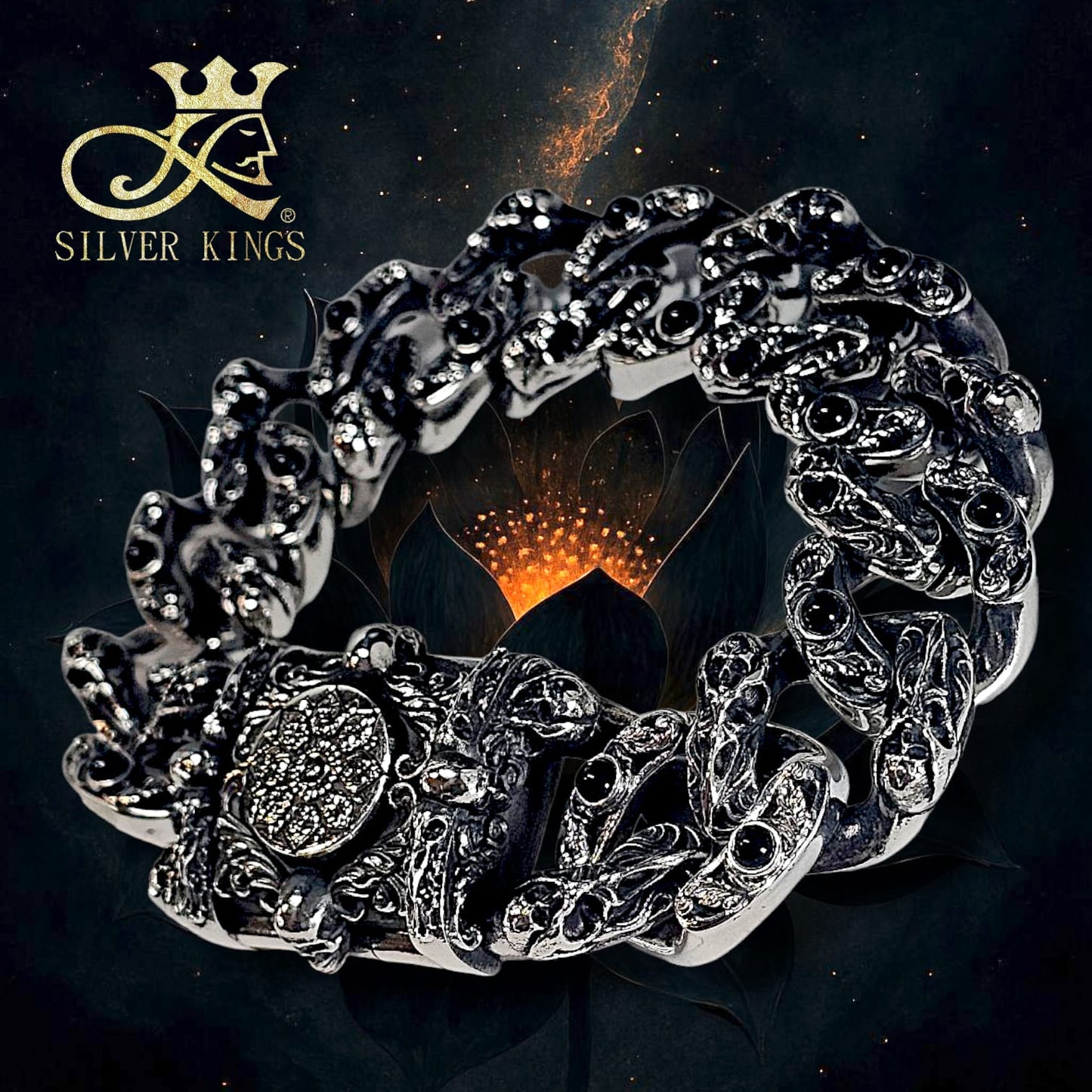 Silver Black Lotus 'Agate'  Bracelet