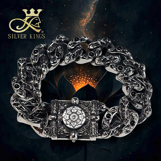 Silver Black Lotus 'Agate'  Bracelet