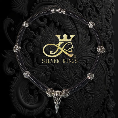 Silver Crow & Wooden Necklace