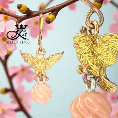 Silver Owl Earring (Natural stones)