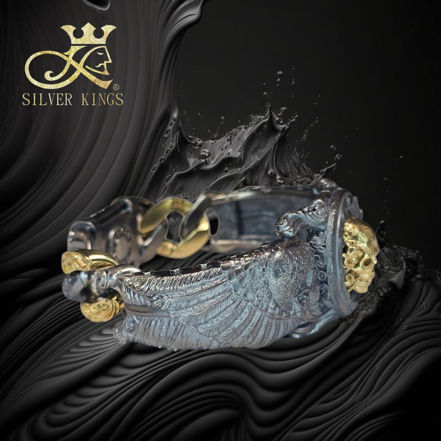 「幽冥之翼」純銀/銅手鐲/銅骷髏