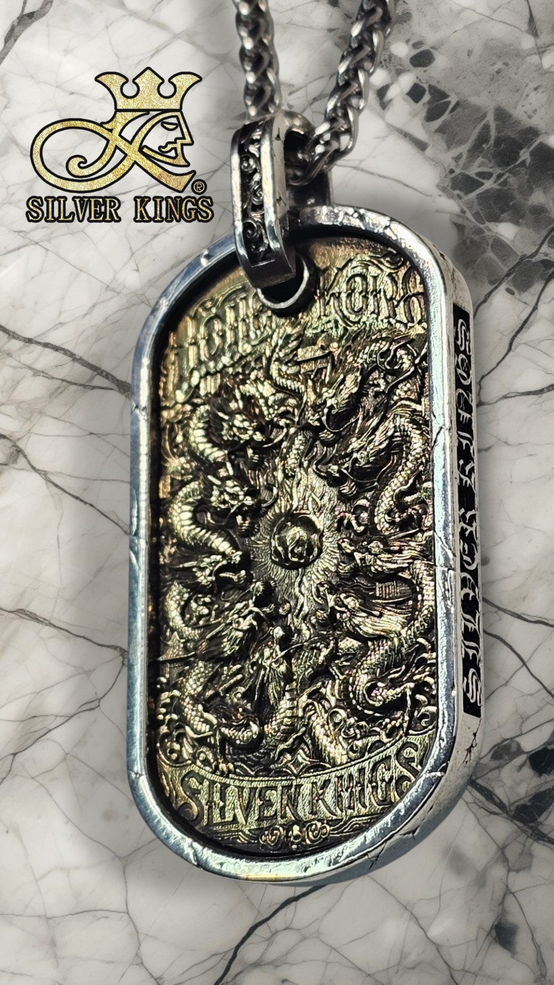 The Nine Dragons Ruled Tag Pendant with Chain