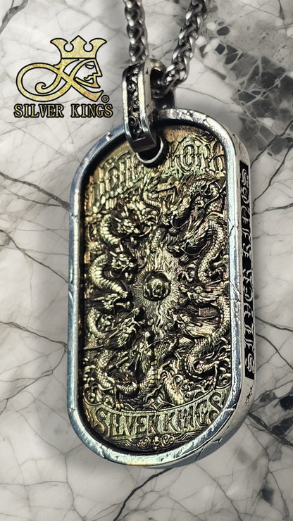 The Nine Dragons Ruled Tag Pendant with Chain