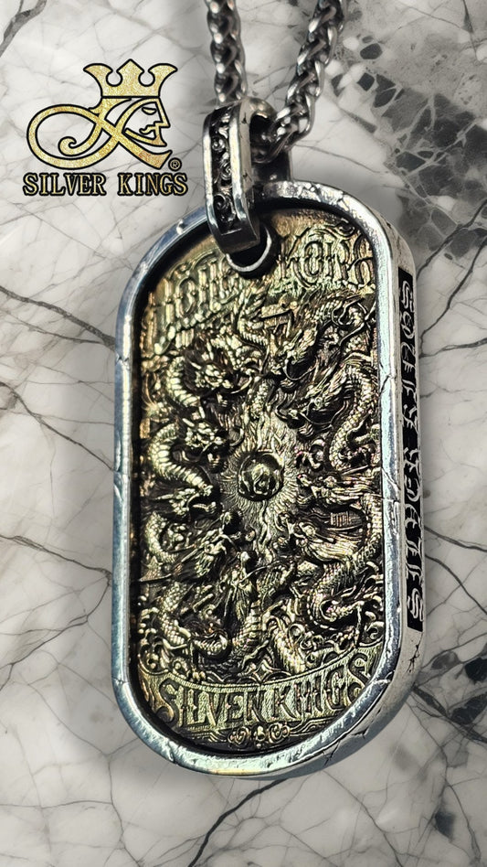 The Nine Dragons Ruled Tag Pendant with Chain